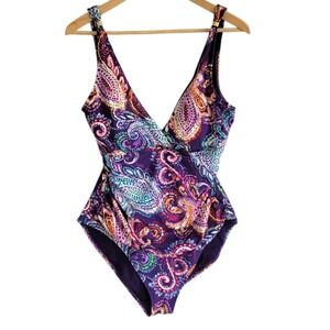 Lauren Ralph Lauren Swimsuit 14 One Piece Captiva Paisley‎ Purple Underwire